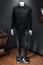 加绒2021扫毒2刘德华同款修身外套时尚印花牛仔衣潮正常版型，男装夹克，电商D230