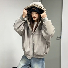 豹纹双面穿棉服连帽设计感麂皮绒短款男女冬夹克棉衣MY275P89，男装夹克，星座1013-5