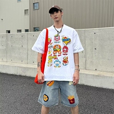 2025夏季新款创意卡通汉堡印花青少年休闲百搭五分牛仔裤A258/P48，男装牛仔裤，星座506
