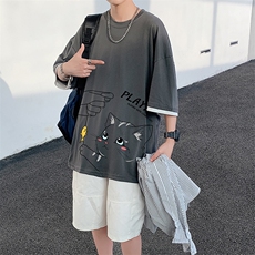 JT55129-P25假两件短袖t恤男大码胖子半袖体恤半截袖港风，男装T恤，电商A040
