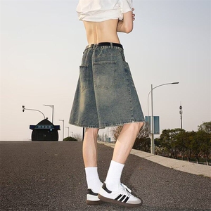 半松紧复古牛仔短裤男女韩版潮宽松2026夏季ins五分裤RK2712-P36图片