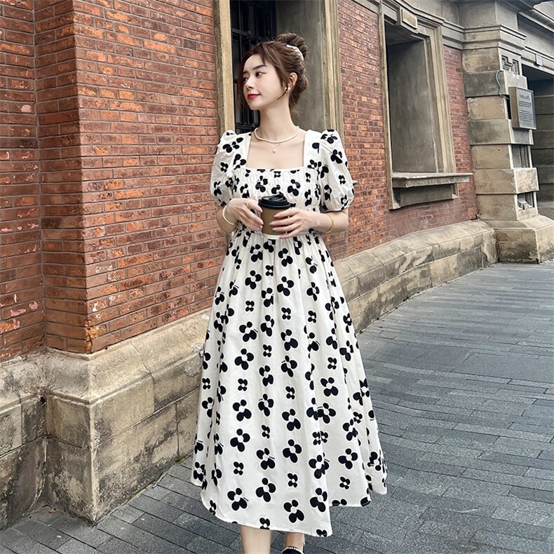 《48H发》高数据短袖连衣裙女碎花中长款裙子图片