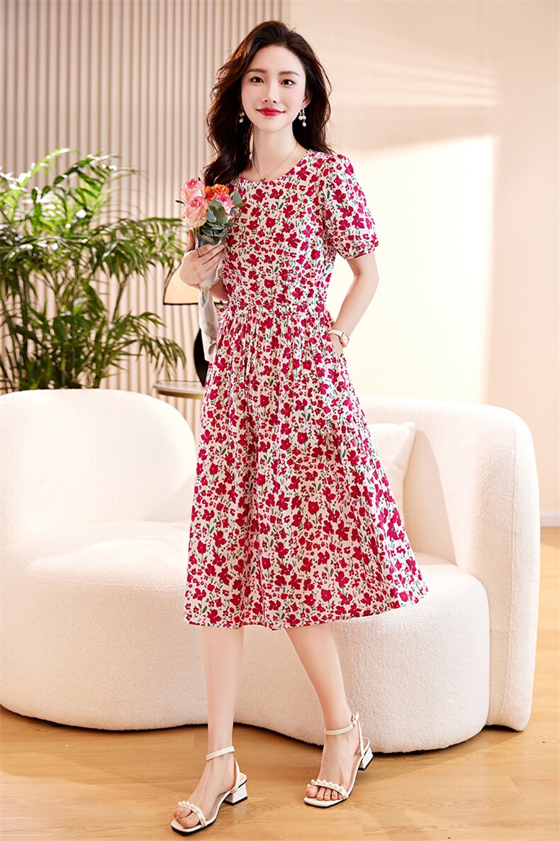 纯棉布连衣裙女夏季2025新款收腰显瘦小个子甜美气质碎花a字裙子,女装连衣裙,倪叶myz