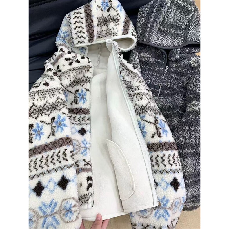 高品费尔岛羊羔毛连帽夹克加厚加绒防风摇粒绒外套男女A1243-P90,男装夹克,星座1505