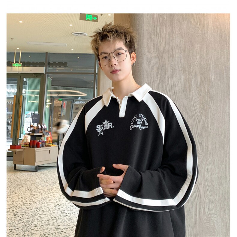 秋季新款华棉POLO领条纹卫衣套头长袖上衣WP2407-P50控78抖音控88,男装卫衣,电商B370