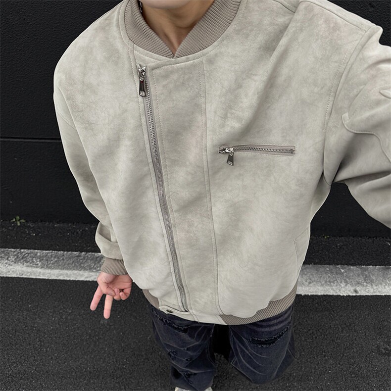 现货浅灰三防春秋款男士皮夹克外套皮衣JK309P80,男装夹克,星座1904A-1