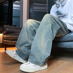 牛仔裤男春秋美式复古宽松直筒阔腿裤高街vibe拖地裤子N3105-p45图片