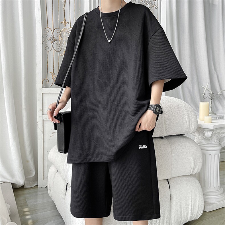 2024夏季新款旋律风车大码肌理感短袖套装M-5XHQ23436-特P40，男装休闲套装，电商A022