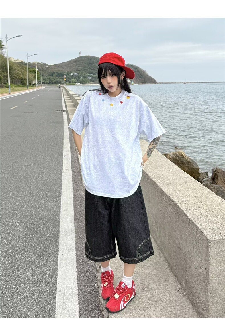 海王日记美式花体字母短袖logoT恤男女情侣夏季中性风宽松,男装T恤,四季星座505