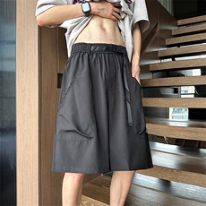 夏季新款大码港风垂坠感冰丝裤男直筒魔术贴休闲五分裤短裤，男装牛仔裤，星座1013