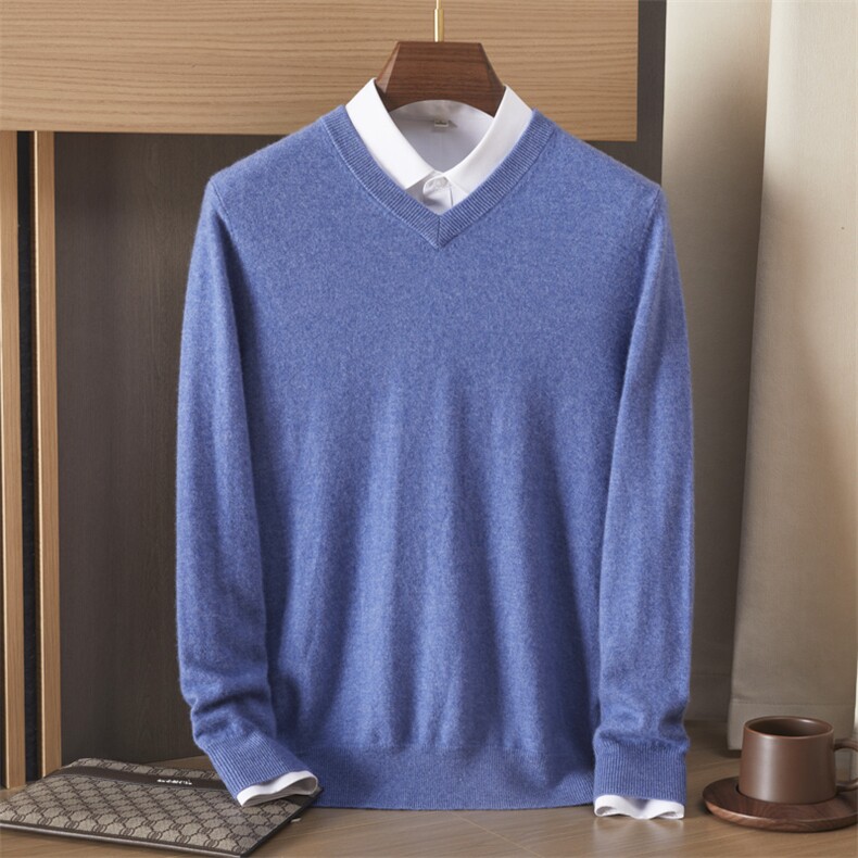 2024年秋季长袖时尚都市V领时尚气质百搭羊绒衫35%羊绒，男装羊绒套衫，绒誉暖羊绒
