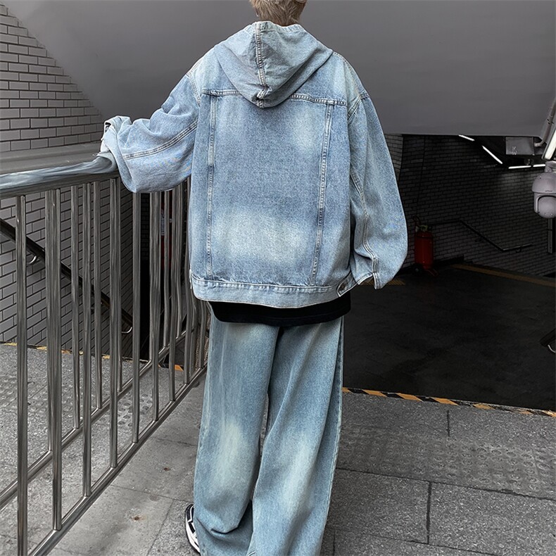 牛仔卫衣套装男秋季复古工装休闲夹克ins潮牌上衣TZ10-P110,男装休闲套装,星座308B-1