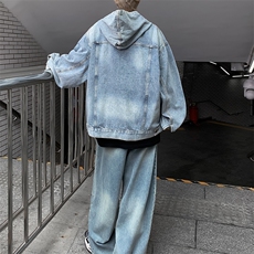 牛仔卫衣套装男秋季复古工装休闲夹克ins潮牌上衣TZ10-P110，男装休闲套装，星座308B-1
