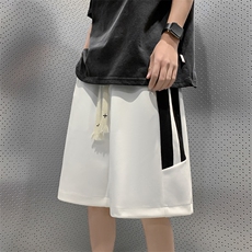 麂皮绒宽松休闲运动五分裤男抽绳直筒条纹短裤XZ514-2-1516-P43，男装休闲裤，星座514-2(原B239)
