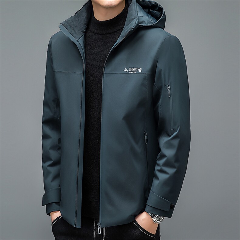 冬季男士连帽纯色新款羽绒服中年男装商务休闲上衣加厚保暖外套，男装羽绒服，电商B212（原钱塘6029）