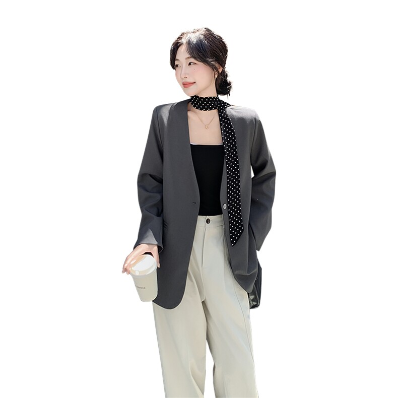 灰色通勤风西装外套女2025秋新款韩系高级感时尚简约气质西服上衣,女装短外套,1C151