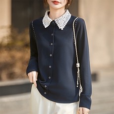 2026年秋季时尚百搭通勤简约休闲镂空polo领衬衫，女装针织衫/毛衣，臻维羊绒