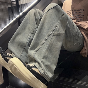 特批P42无差价夏秋衔接抖音品质拼接牛仔裤男设计感阔腿长裤N9061图片