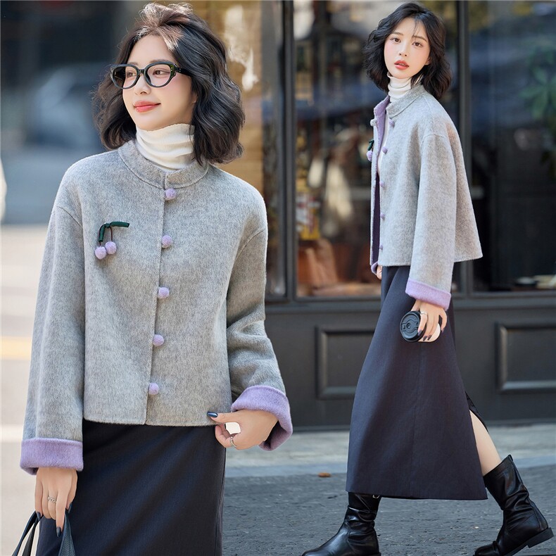 100%绵羊毛2025冬季新款时尚双面绵羊毛外套女，女装双面呢大衣，美沁