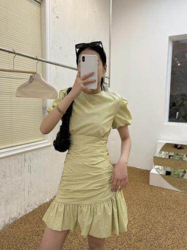 夏季点点褶皱修身连衣裙，女装连衣裙，LION&CAT(2F)