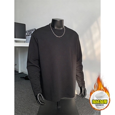 抖音得物高品质400克重磅加绒加厚德绒保暖长袖T恤纯色打底针织衫，男装T恤，电商A486-1