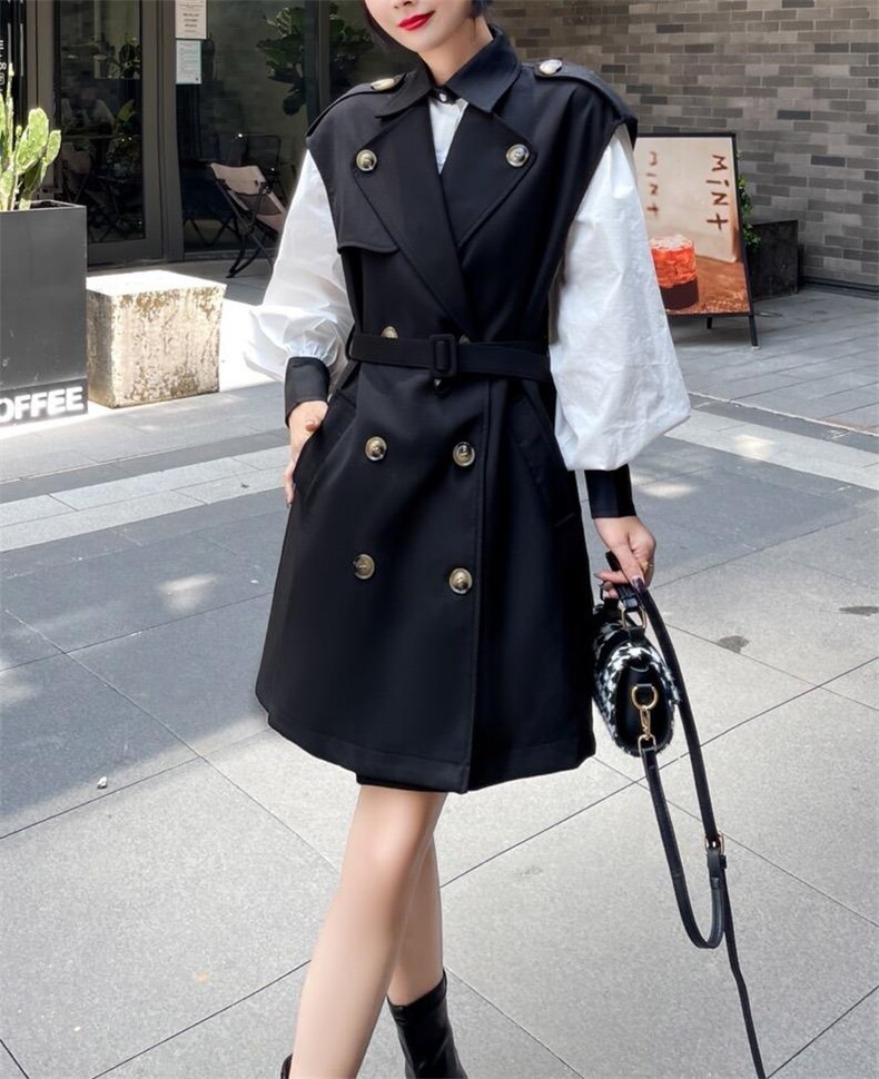 韩版泡泡袖衬衫风衣背心裙两件套，女装衬衫，Balance Studio