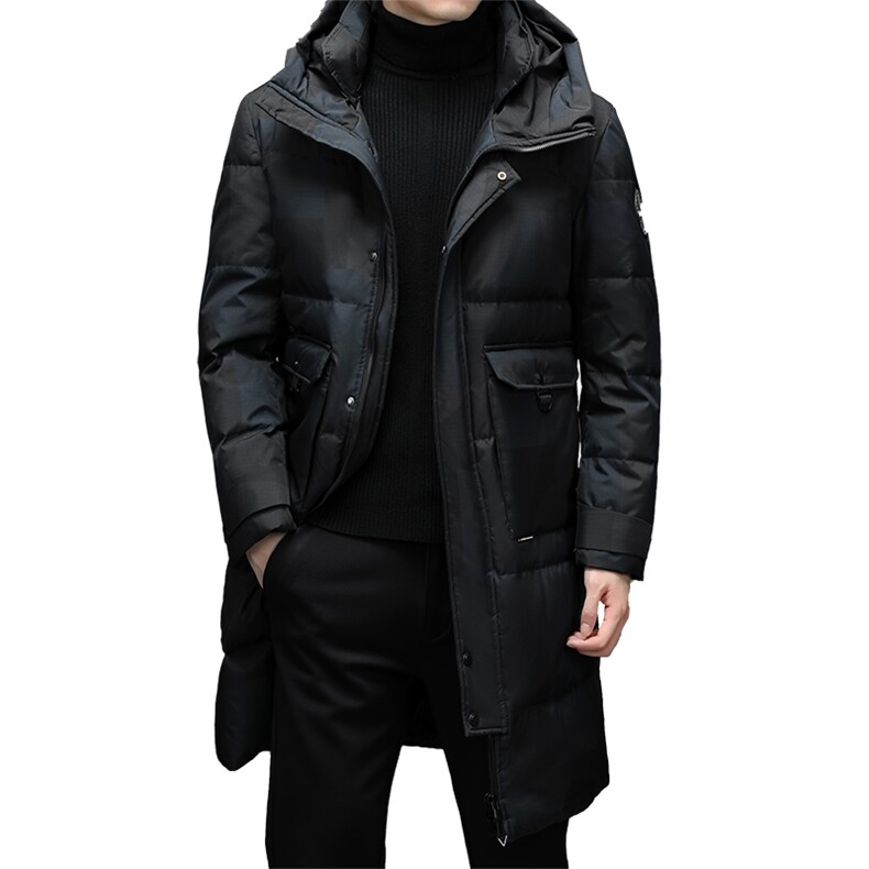 中长款连帽羽绒服男2023年冬季加厚保暖新款白鸭绒中青年男装外套,男装羽绒服,电商B212（原钱塘6029）