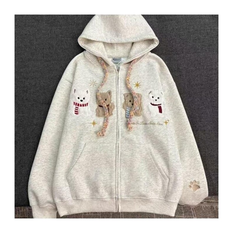 加绒加厚冬款男女连帽卫衣猫刺绣宽松夹克外套WY9044P55加绒P60,男装夹克,星座1013-1