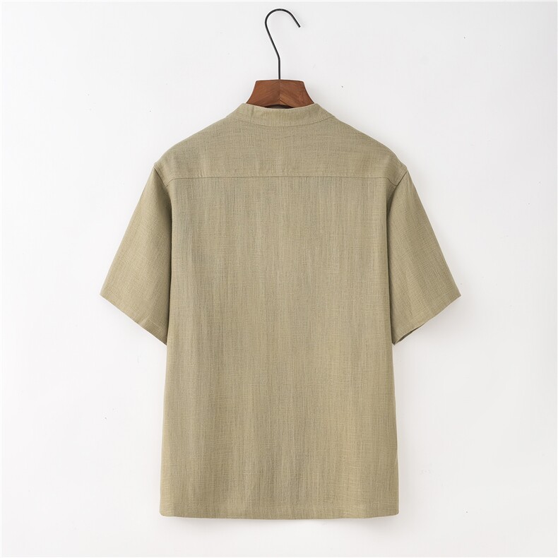 唐装男款风短袖衬衫中年男士中式复古汉服爸爸夏装居士服衬衣,男装民族服装,电商B212（原钱塘6029）