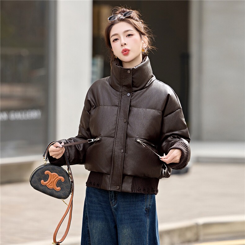 小个子短款PU皮羽绒服女2026年冬装新款白鸭绒洋气时髦免洗外套潮,女装羽绒服,意芙