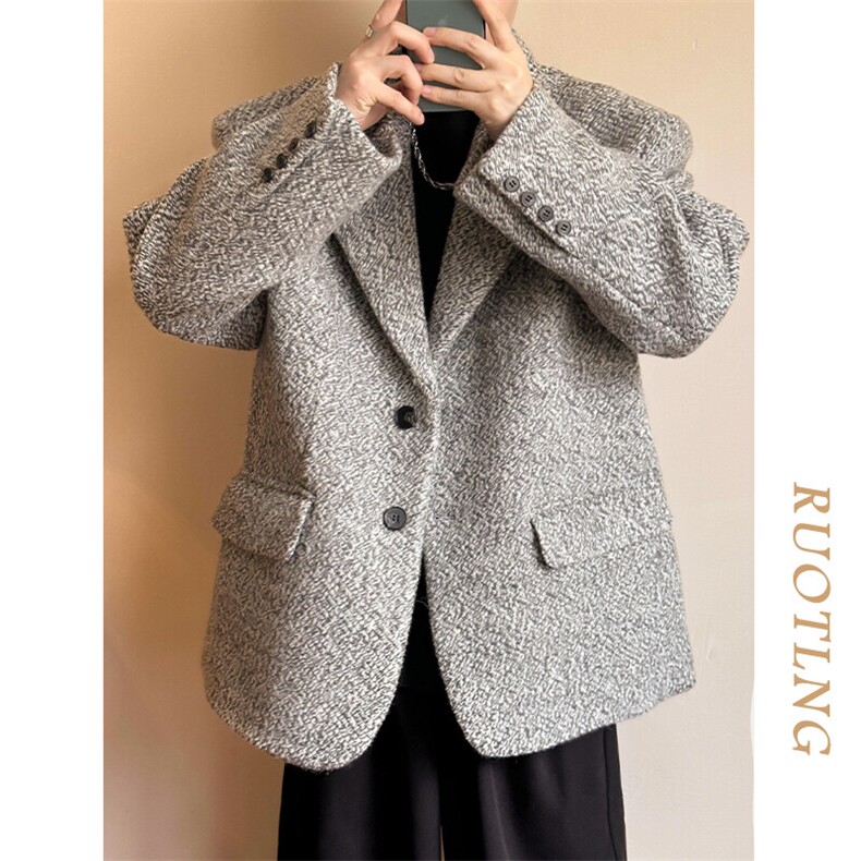 现货-秋冬潮牌羊毛呢垫肩西装外套男时尚呢子夹克-AJ23121-P155,男装毛呢大衣,电商A351