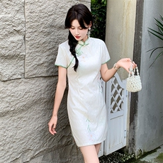 现货2024改良旗袍连衣裙年轻款女夏季新中式高级感禅意碎花裙，商品下架区，韩然一族