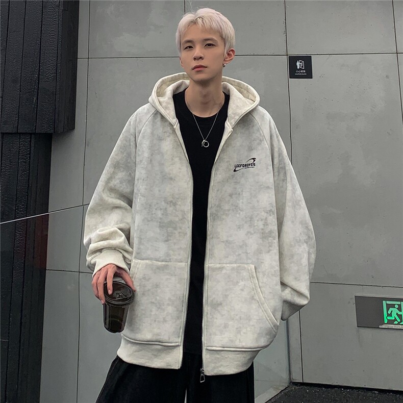 美式hiphop开衫脏脏卫衣男春秋季高街潮牌休闲高级感重磅连帽外套,男装卫衣,电商C307