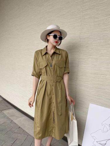 ［爱美欧］夏季新款带腰带长款衬衫连衣裙，女装衬衫，爱美欧