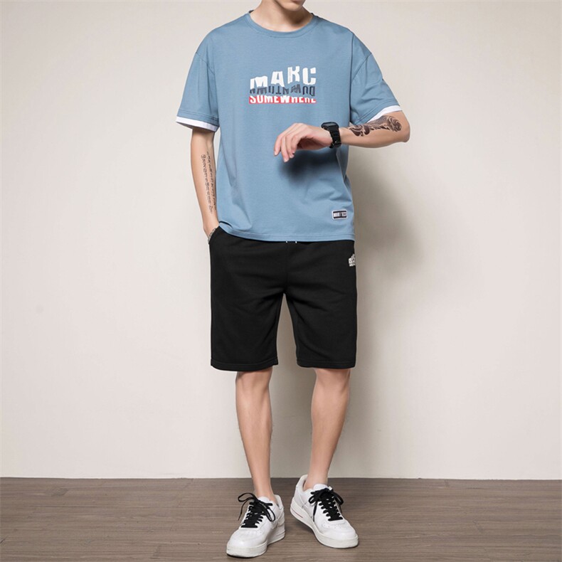 夏季运动套装2021潮流短袖套装时尚短裤T恤男青少年两件套P35,男装休闲套装,星座217-4