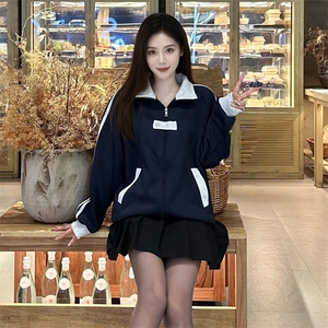 抖音得物品质秋冬美式高街重磅结构拼接织带翻领卫衣夹克外套W113图片
