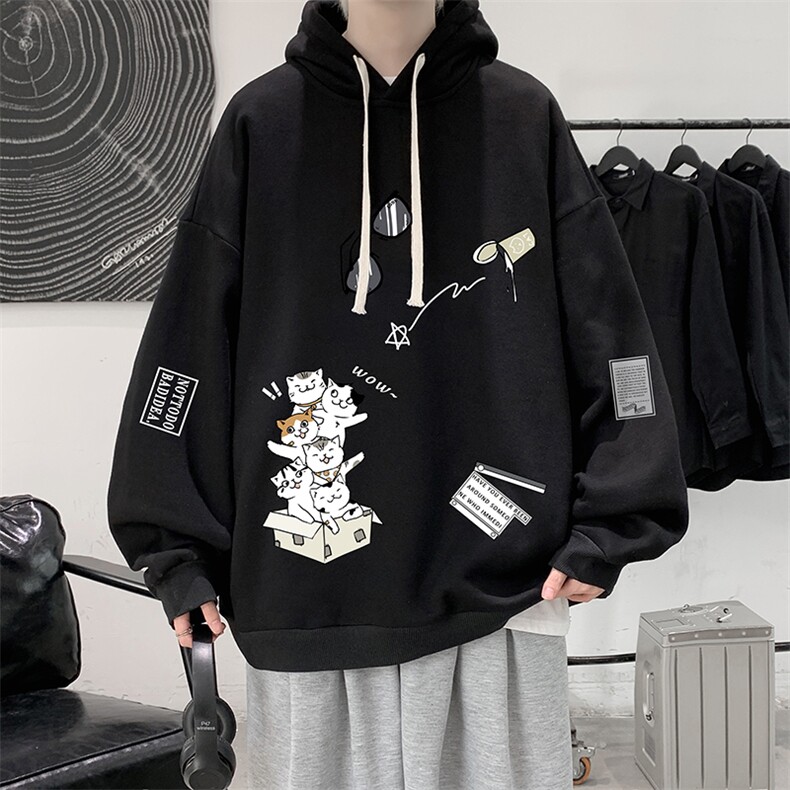 WY2115-P35纯棉连帽卫衣男大码运动帽衫宽松薄外套男，男装卫衣，电商A040