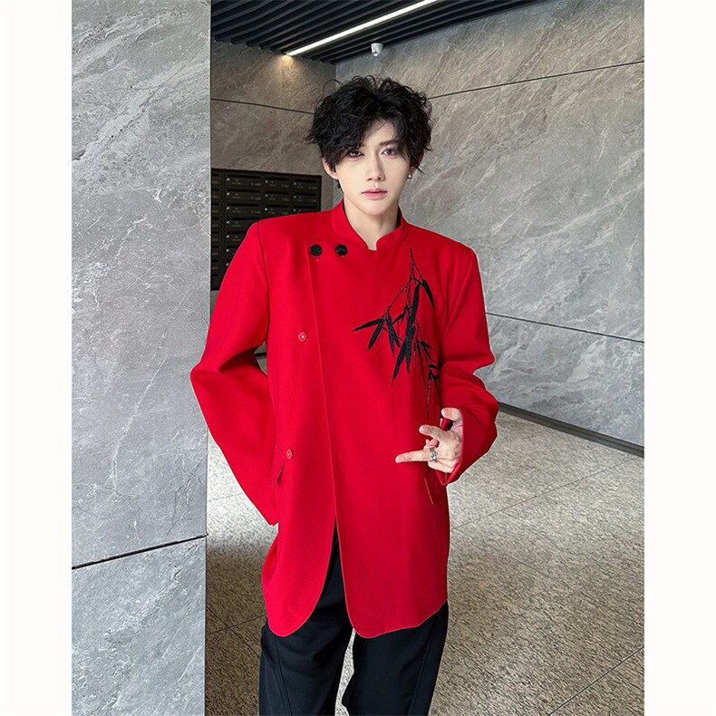 现货！25喜庆婚礼敬酒服新中式重工刺绣竹子西服外套xz109-p148,男装西服,电商B288