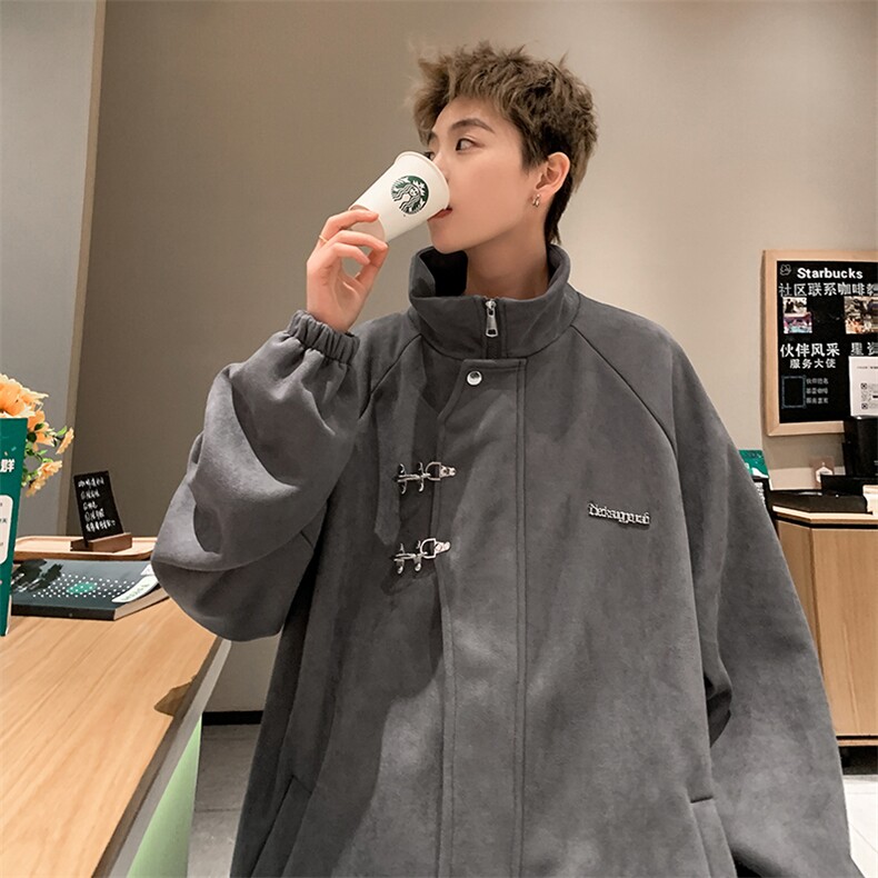 飞机金属扣麂皮外套男春秋季潮流美式复古潮牌痞帅高级感重磅夹克,男装夹克,电商B371