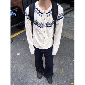 美式费尔岛针织毛衣男女轻奢老钱开衫插肩百搭上衣SW9563图片