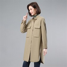 2021年冬季纯色立领中长款时尚上衣，女装棉衣/棉服，叶笙衣