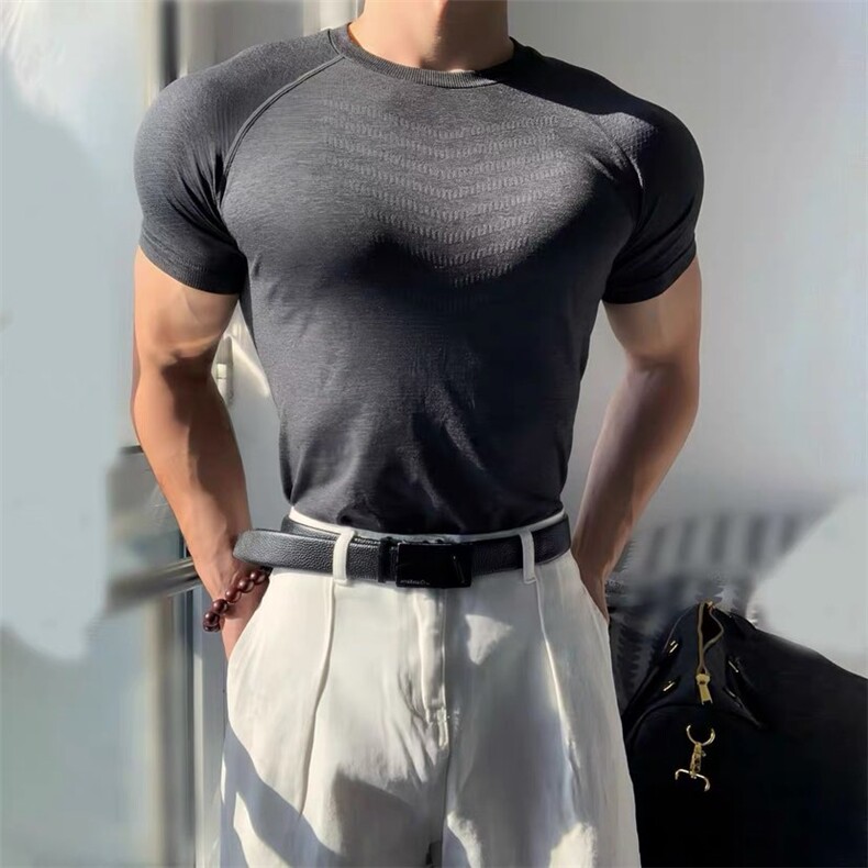 鲨鱼纹弹力健身短袖JS07-P35,男装T恤,星座313A(原308A-2)