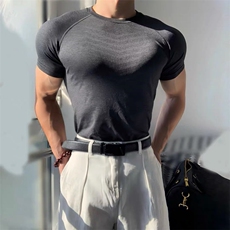 鲨鱼纹弹力健身短袖JS07-P35，男装T恤，星座313A(原308A-2)