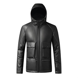X2252秋冬新款海宁皮衣男士绵羊皮夹克鹅绒羽绒服连帽P810图片
