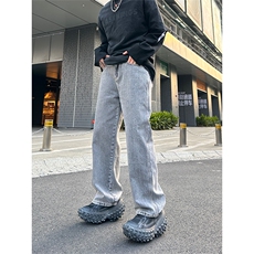 美式高街vibe风直筒长裤欧美痞帅男hiphop复古水洗拼接工装牛仔裤，男装牛仔裤，星座301D-4(原星座1004-4）