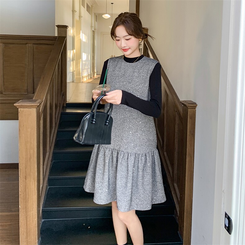 复古小香风无袖连衣裙女2025夏季新款韩版减龄灰色显瘦减龄短裙子,女装连衣裙,2C088