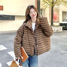 韩系巨好看格子羽绒服女2025冬季新款加厚立领休闲小个子面包服，女装羽绒服，2D014