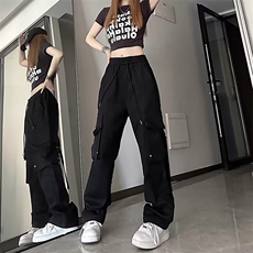 黑色窄版工装裤女夏季速干2025新款高腰直筒美式小个子休闲运动裤，女装休闲裤，星座1210-1