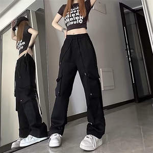 黑色窄版工装裤女夏季速干2025新款高腰直筒美式小个子休闲运动裤图片