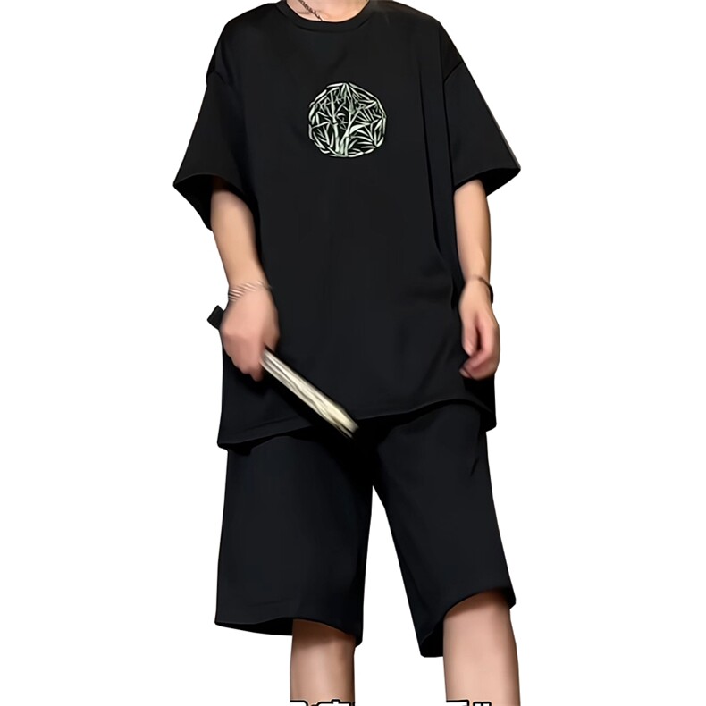 量大优供视频菠萝格套装刺绣短袖男大码M-5XTX27-特P23,男装休闲套装,电商B325